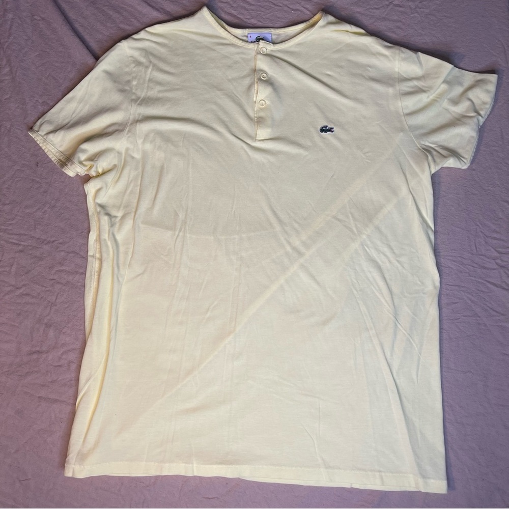 Lacoste Yellow Collarless Polo Short Sleeve Henley Shirt Oversized Women’s 8 Med